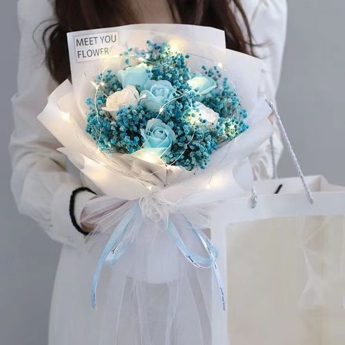手捧满天星干花束玫瑰香皂永生花毕业季送老师男女朋友礼物波波球