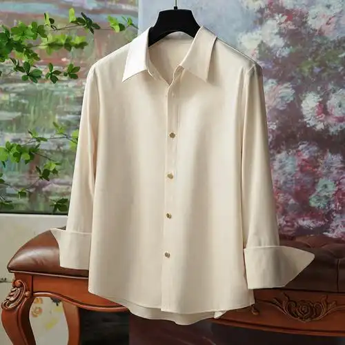 现货纯色zhi精纺羊毛暗纹法式长袖直筒衬衫cosplay女装