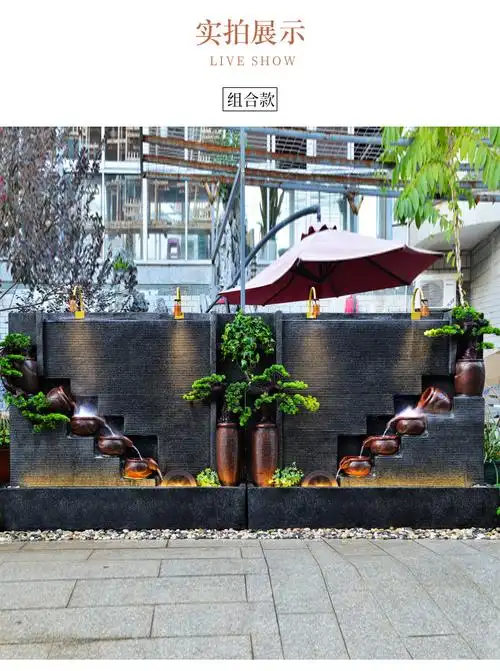 水幕墙流水屏风水幕墙流水墙屏风摆件假山喷泉造景观风水轮水景墙鱼池