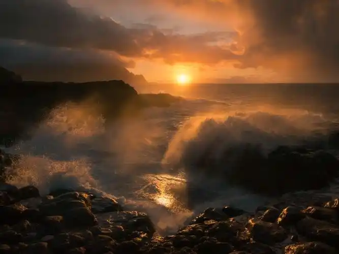 海岸美丽的黎明,日出,大海,海浪 壁纸 - 1600x1200