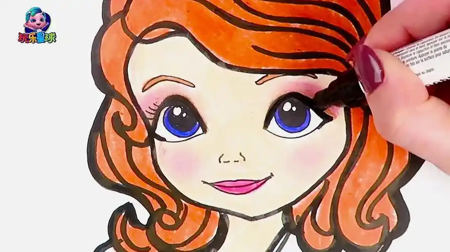 带着皇冠的长发公主儿童简笔画涂色教学