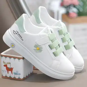 不用系鞋带的女鞋没有无鞋带魔术贴小白鞋少女生中大童运动小学生软底