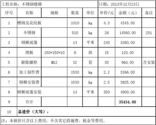 工程科技 建筑/土木 > 钢梯报价单报价单 工程名称:不锈钢楼梯 序号 1