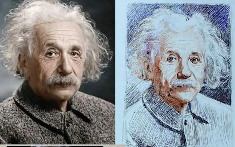 素描人像——名人形象爱因斯坦素描圆珠笔画法_哔哩哔哩 (゜-゜)つロ