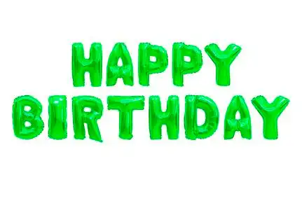 生日快乐英文单词生日快乐用英文字母从彩色绿色气球白色背景.