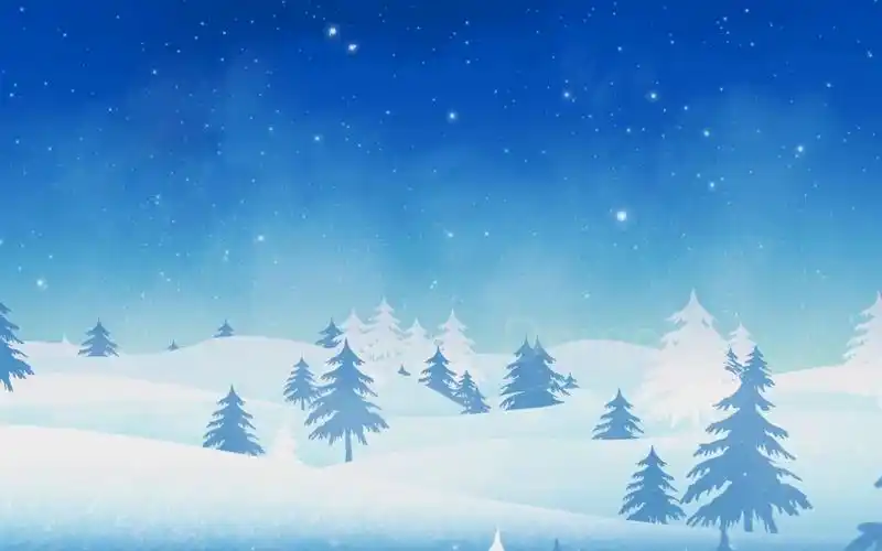 大屏素材s369唯美卡通动漫风格冬季雪景下雪松树圣诞节背景视频素材