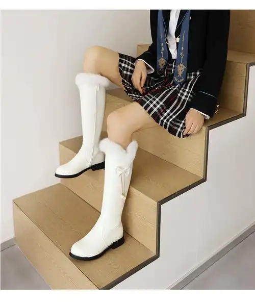 小学生靴子女孩长筒靴子女童加绒高筒长冬季新款冬天穿的公主皮靴儿童