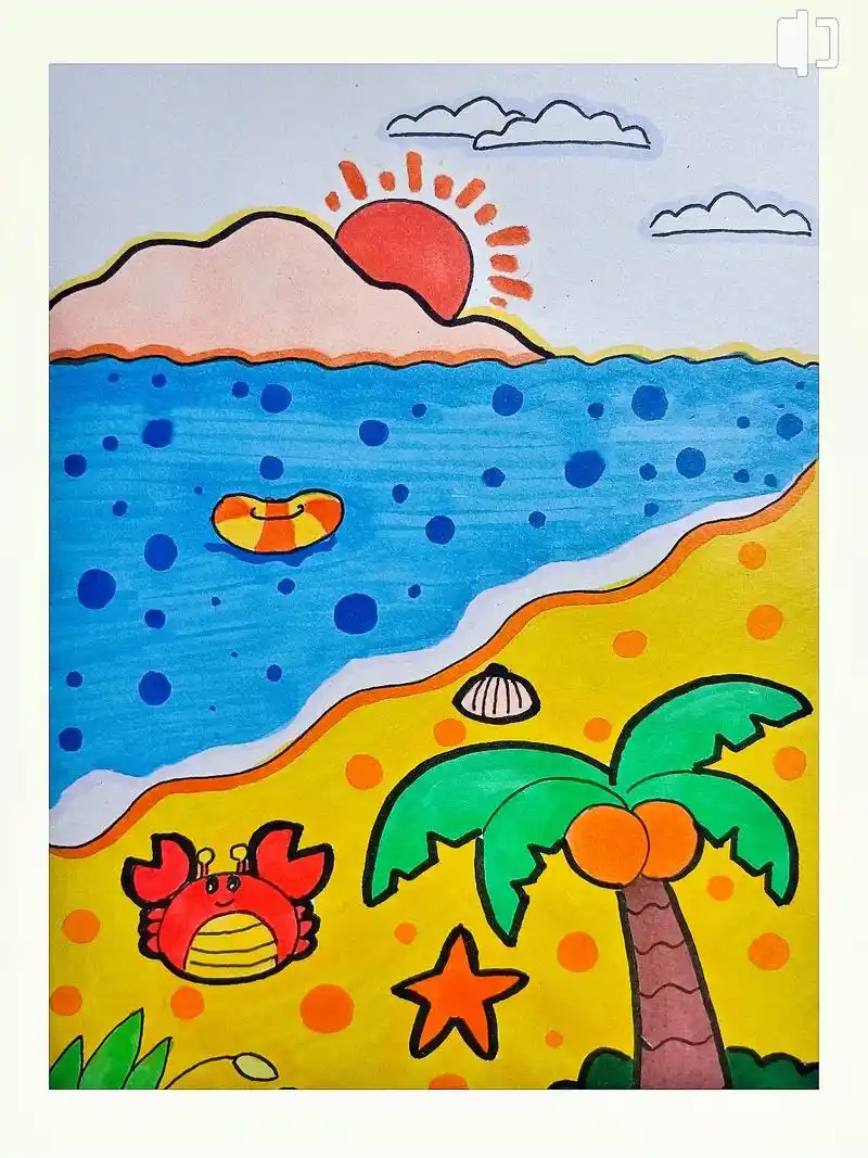 海滩风景.一起学画画#画画 #简笔画 #手绘 #马克笔 #儿 - 抖音