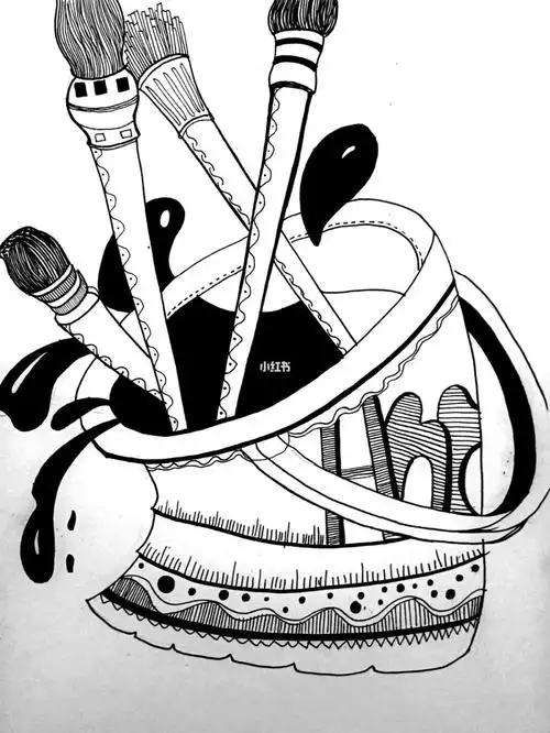 黑白装饰画画笔与桶73