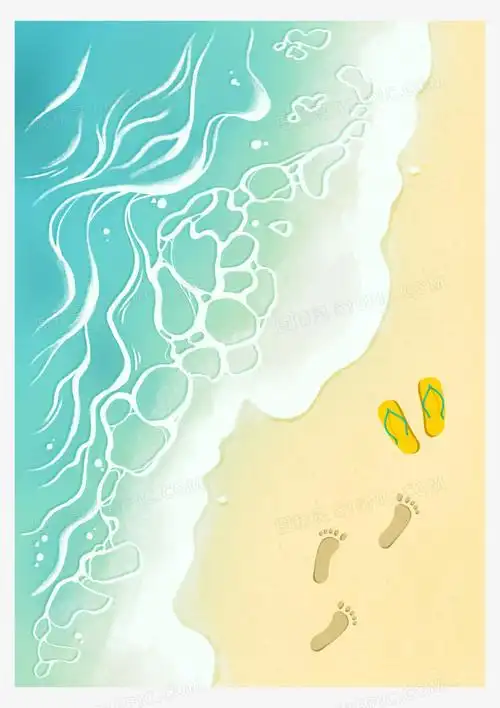 手绘海滩沙滩俯视场景素材