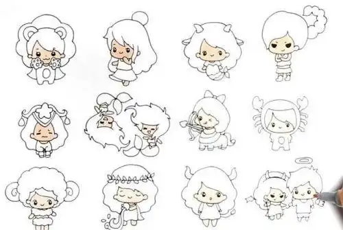 可爱卡通的十二星座q版动漫形象简笔画就画好了.