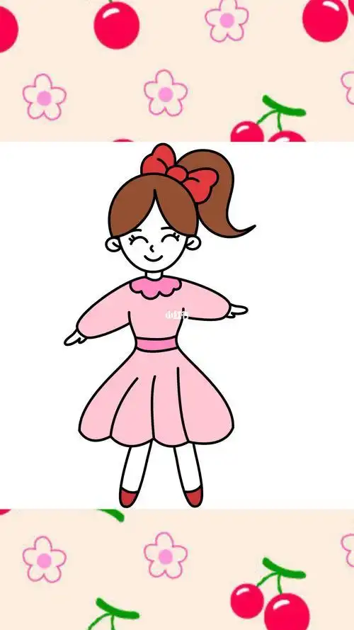 幼儿小女孩简笔画彩色