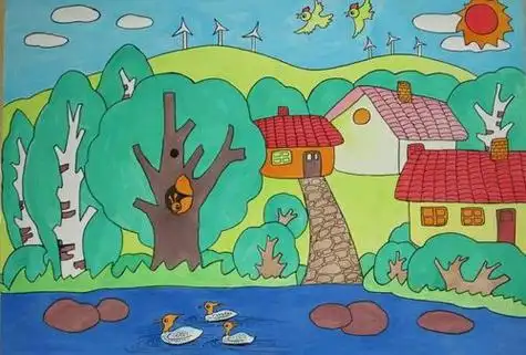 儿童画绿水青山一等奖水彩画 儿童画绿水青山一等奖水彩画视频