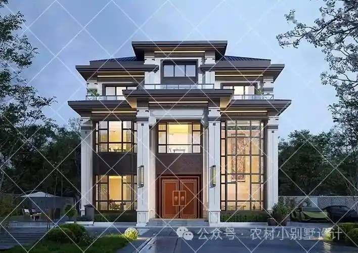20款最漂亮的农村三层新中式自建房,农村最受欢迎三层新中式别墅_图纸