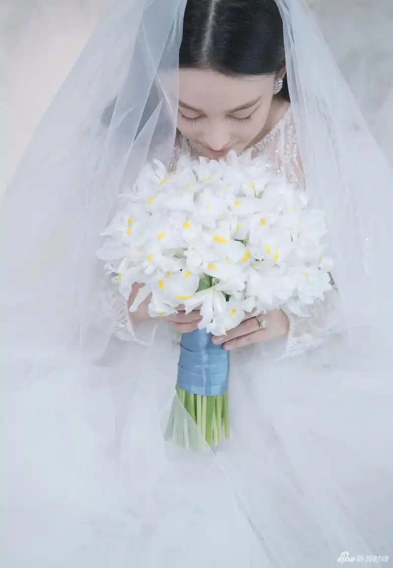 张馨予何捷大婚新娘身穿浪漫蕾丝婚纱幸福满溢