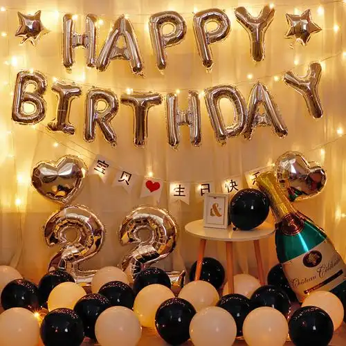 三维工匠女孩过生日气球浪漫背景墙装饰派对ins女朋友生日趴房间布置