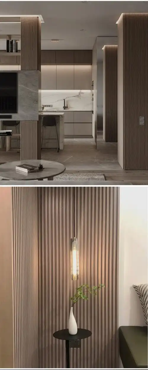 木格栅背景墙实板吊顶护板电视免漆木栅格条木饰面凹凸形长城板