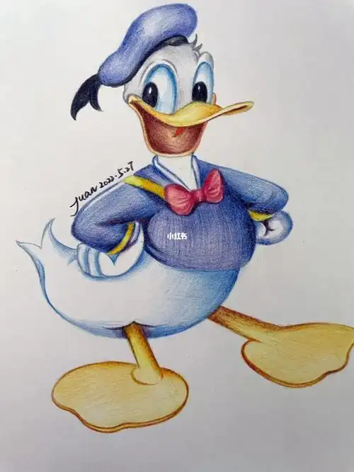 彩铅画彩铅卡通唐老鸭彩铅练习