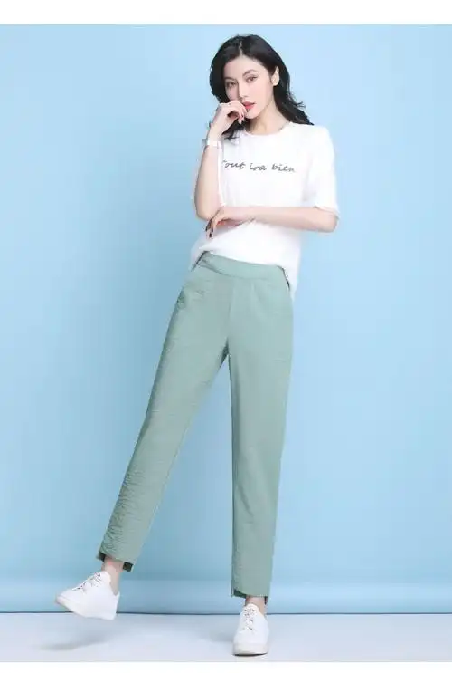 特价】夏季冰丝棉麻裤子女薄款哈伦裤宽松小脚裤高腰女裤小个子九分