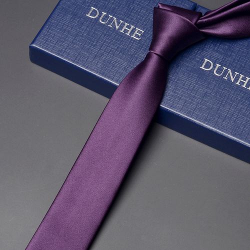 纯单紫色领带男士韩版窄结婚新郎职业蓝色 手打拉链式懒人免打结