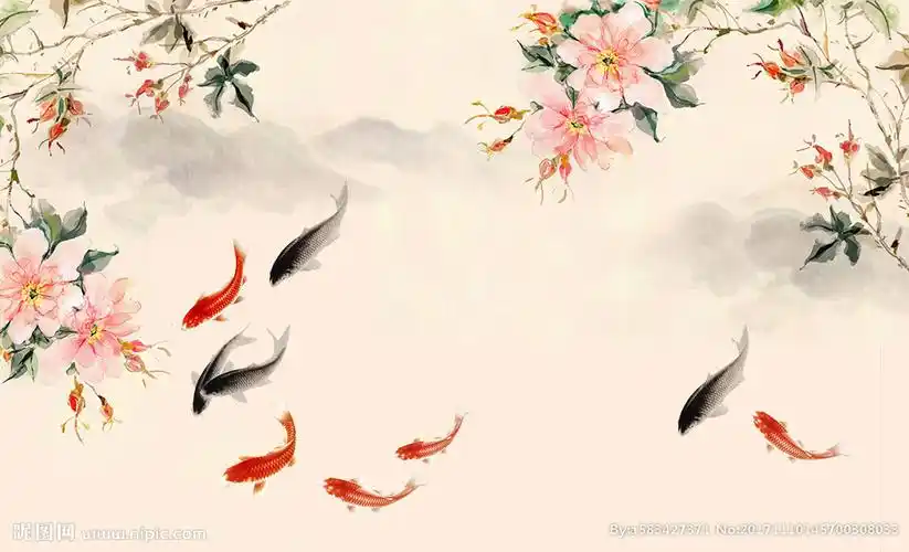 中国风九鱼图壁纸图片