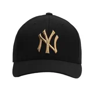 mlb 美国职棒大联盟 中性运动棒球帽 黑色 ny金色大标硬顶