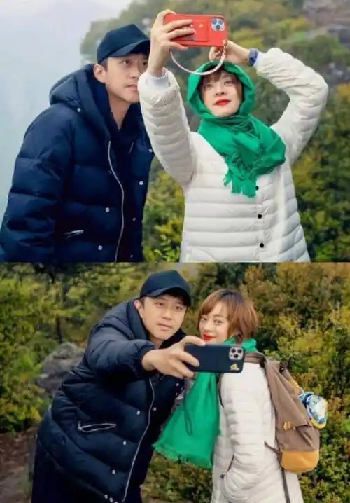 孙俪两口子去爬山,牵手合影,搂肩大方秀恩爱,邓超"望妻眼"高甜