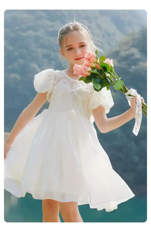 女童花仙子公主裙夏装2023新款儿童洋气白色连衣裙女孩蝴蝶结纱裙