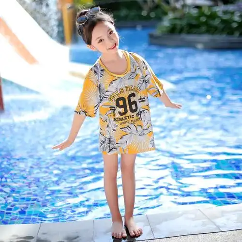 黄色儿童m8093cm儿童款儿童泳衣女中大童宝宝分体三件套温泉游泳衣