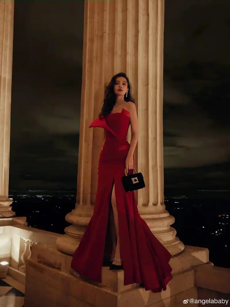 angelababy #巴黎时装周 #美出高级感 #红裙子 - 抖音