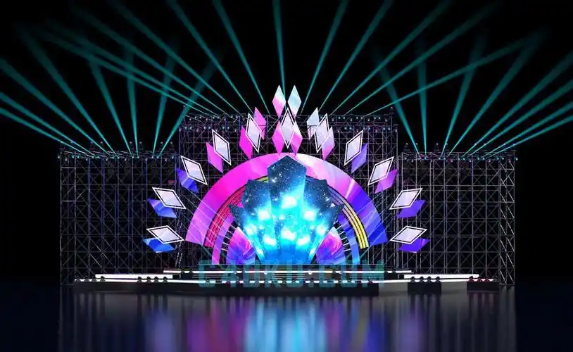 3dsmax结合vray插件建模炫彩花瓣射灯舞台搭建led彩色屏幕三维模型