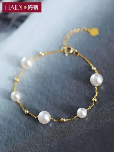 黛米怀露 正圆满天星akoya海水珍珠手链18k金迷你珍珠手串送女友