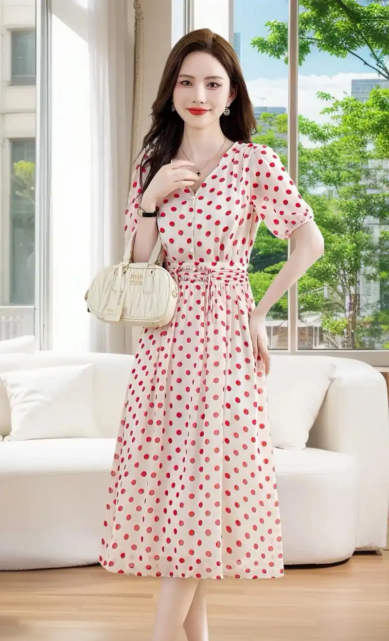 夏季必备穿搭,法式波点连衣裙