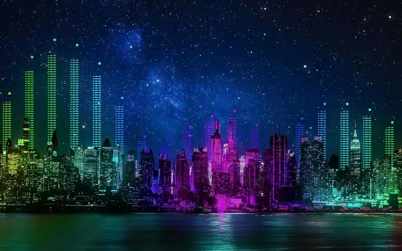 4k高清粒子led超宽大屏城市夜景音乐节奏动画背景_哔哩哔哩_bilibili