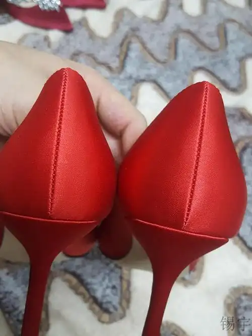 欧洲站2022春新款mb麦穗婚纱鞋细跟尖头高跟鞋秀禾新娘红色婚鞋女