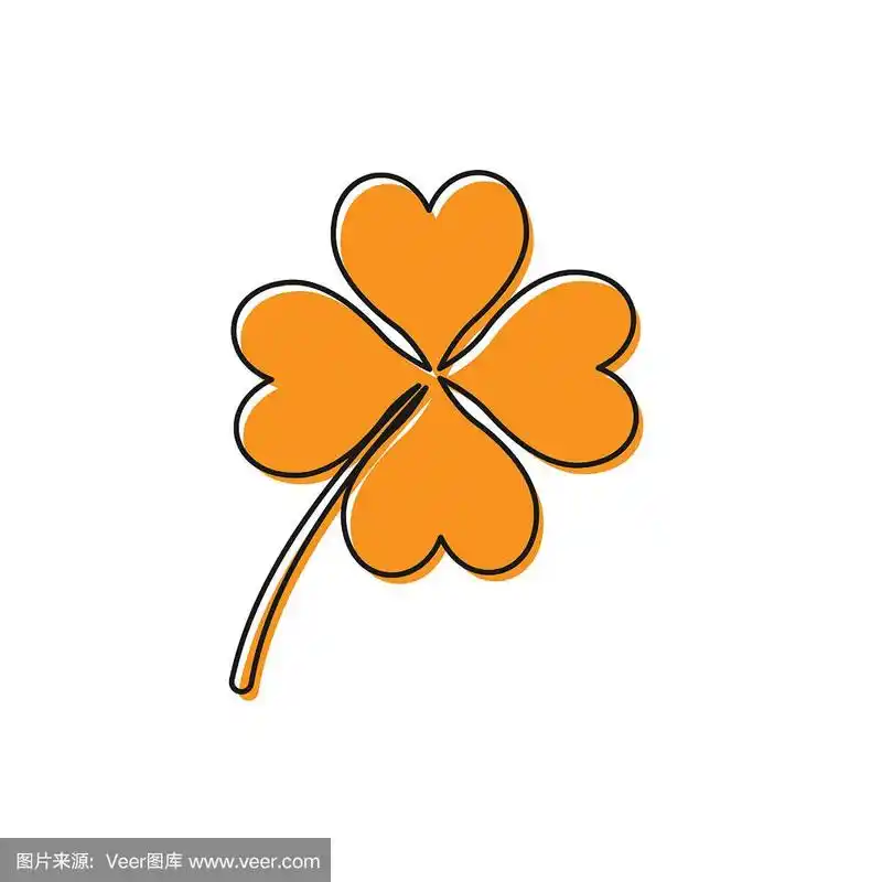 橙色的四叶三叶草图标孤立在白色上