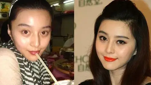 范冰冰素颜妆后对比