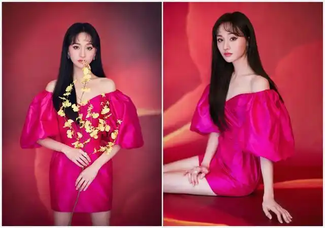 郑爽穿粉色的纱裙真美看上去挺乖的对镜头比心还有点甜