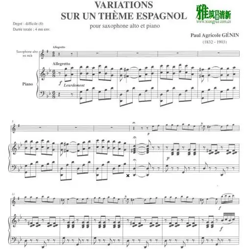 西班牙主题变奏曲萨克斯钢琴伴奏谱