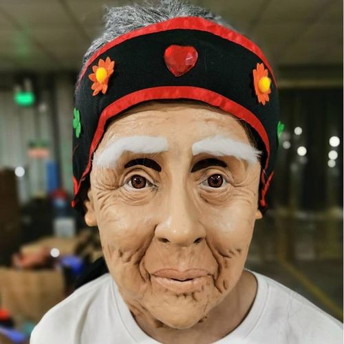 万圣节恐怖孟婆头套长发女鬼老太婆面具密室逃脱鬼屋装扮道具用品