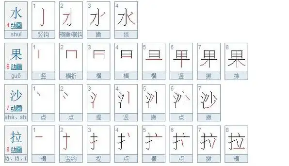 水果沙拉四个字的笔画顺序