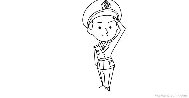 军人敬礼儿童画怎么画 军人敬礼简笔画顺序 - 水彩迷