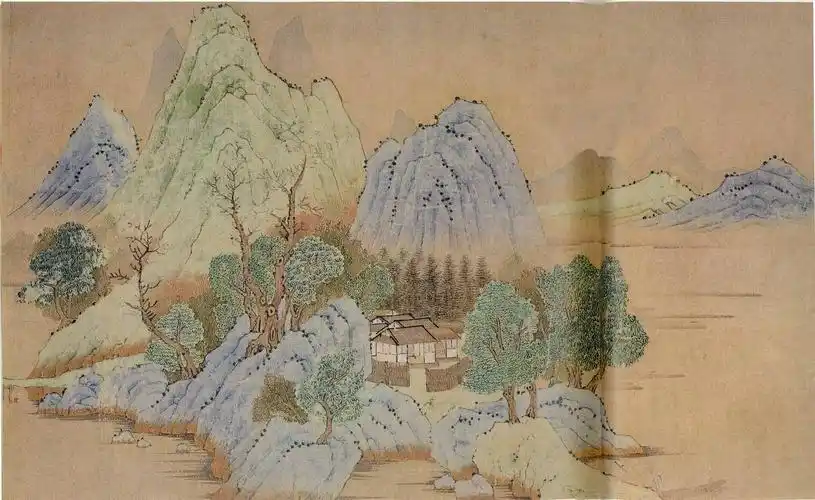 钱选山居图元代青绿山水画山居图全卷高清局部赏析