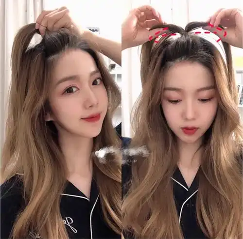 网红高马尾麻花辫扎法