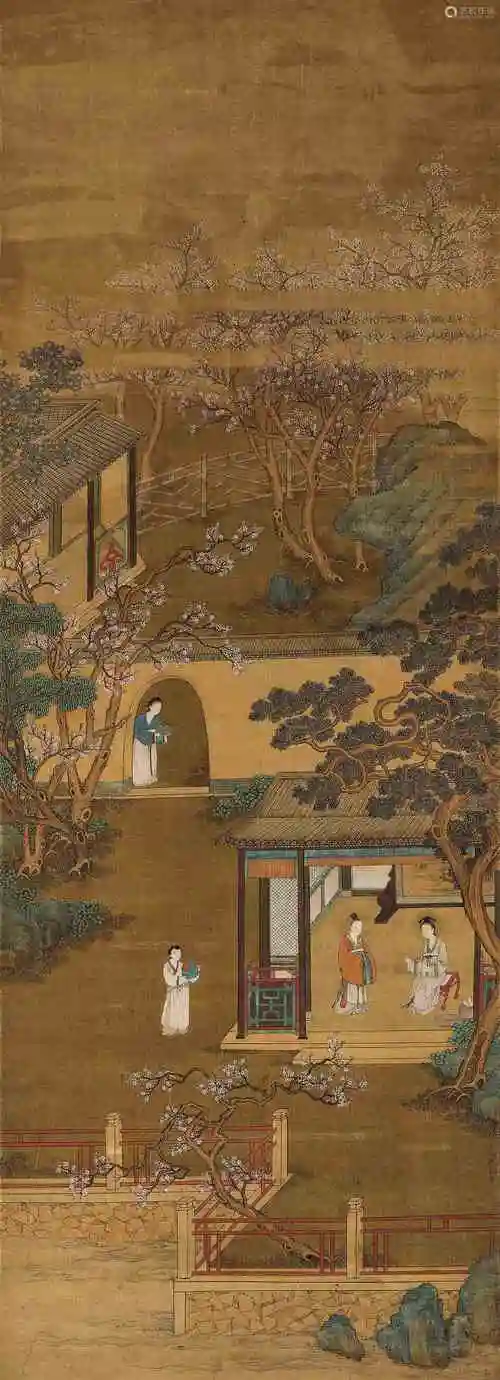 蒋乾明庭院仕女立轴设色绢本