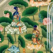 指西方净土中由七宝构成的莲花池,往生净土的人在该池莲花中化生