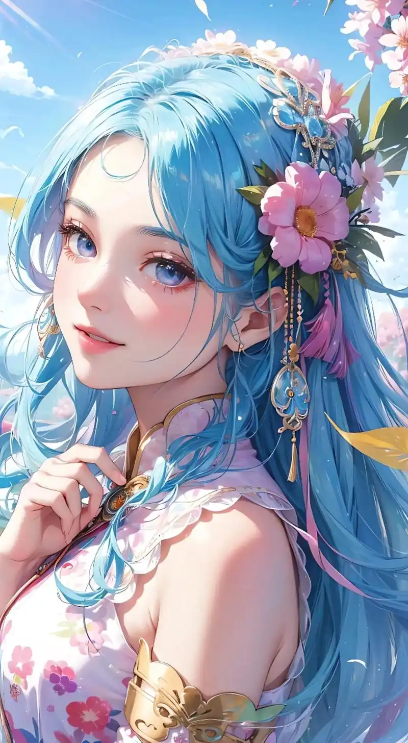 蓝发花系美少女壁纸头像.#二次元 #美出高级感 #原创 #欢 - 抖音