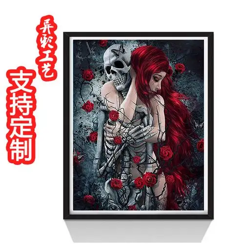外贸热卖 美女与骷髅拥抱钻石画满钻 diy 点钻十字绣厂家批发定制