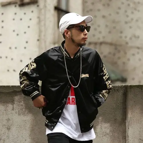 chinism 男士秋季螺纹袖口棒球服男潮嘻哈宽松字母棒球夹克运动风