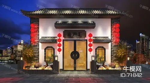 好看的新中式茶楼效果图素材免费下载,本作品主题是火锅店门头3d模型